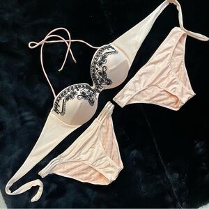 34DD Vs Victoria’s Secret Swim Bikini black Jeweled beaded Bandeau Swim set